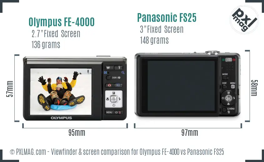 Olympus FE-4000 vs Panasonic FS25 Screen and Viewfinder comparison