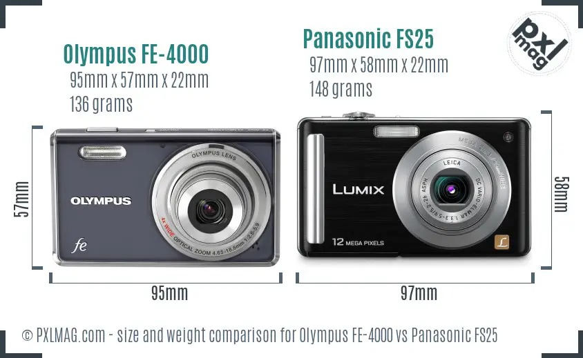 Olympus FE-4000 vs Panasonic FS25 size comparison