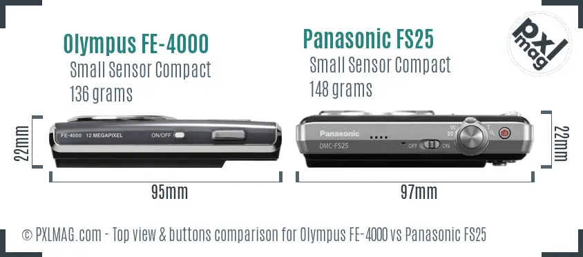 Olympus FE-4000 vs Panasonic FS25 top view buttons comparison