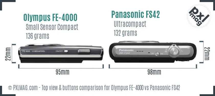 Olympus FE-4000 vs Panasonic FS42 top view buttons comparison