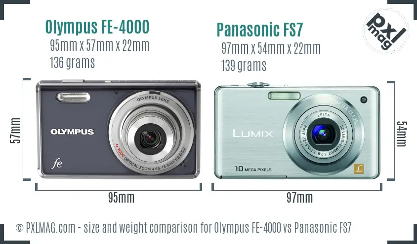 Olympus FE-4000 vs Panasonic FS7 size comparison