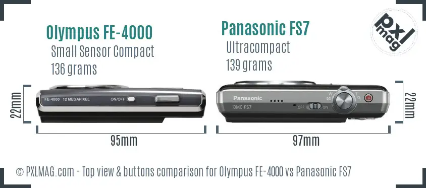 Olympus FE-4000 vs Panasonic FS7 top view buttons comparison