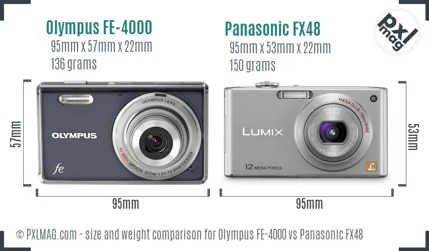 Olympus FE-4000 vs Panasonic FX48 size comparison