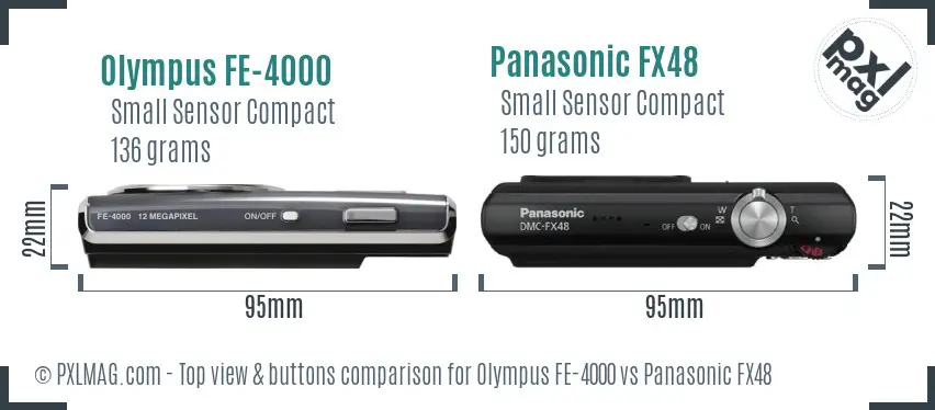 Olympus FE-4000 vs Panasonic FX48 top view buttons comparison