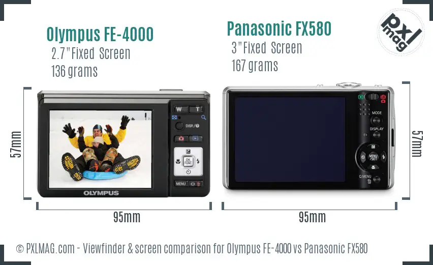 Olympus FE-4000 vs Panasonic FX580 Screen and Viewfinder comparison