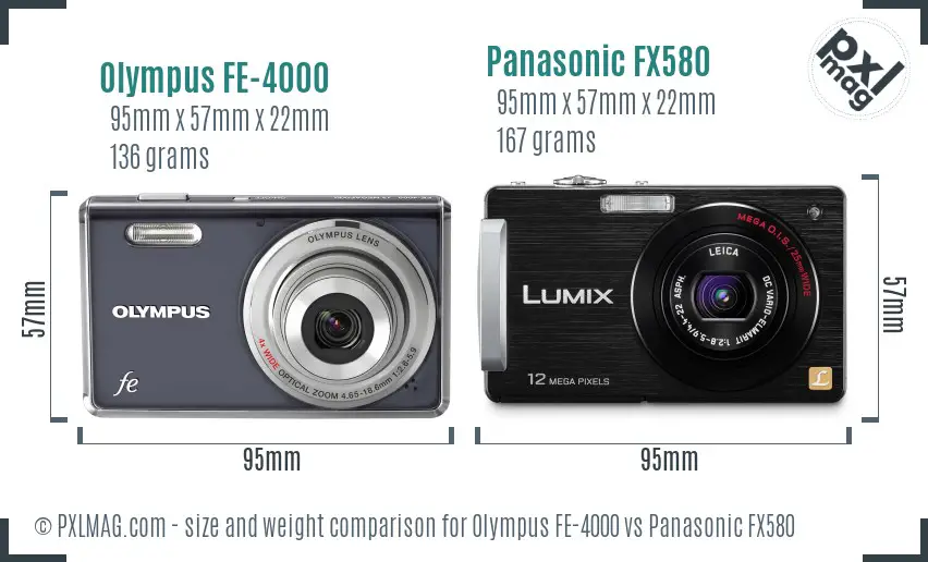 Olympus FE-4000 vs Panasonic FX580 size comparison