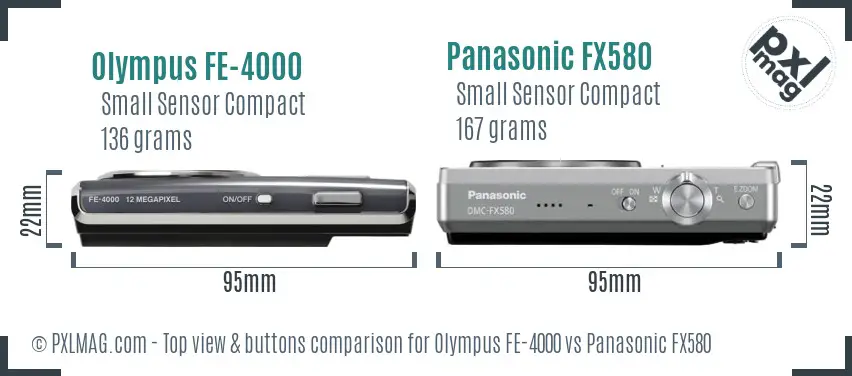 Olympus FE-4000 vs Panasonic FX580 top view buttons comparison