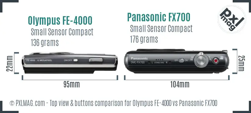 Olympus FE-4000 vs Panasonic FX700 top view buttons comparison