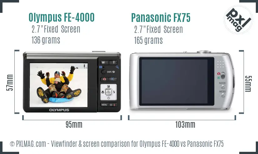 Olympus FE-4000 vs Panasonic FX75 Screen and Viewfinder comparison