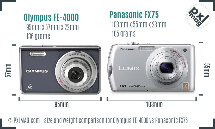 Olympus FE-4000 vs Panasonic FX75 size comparison