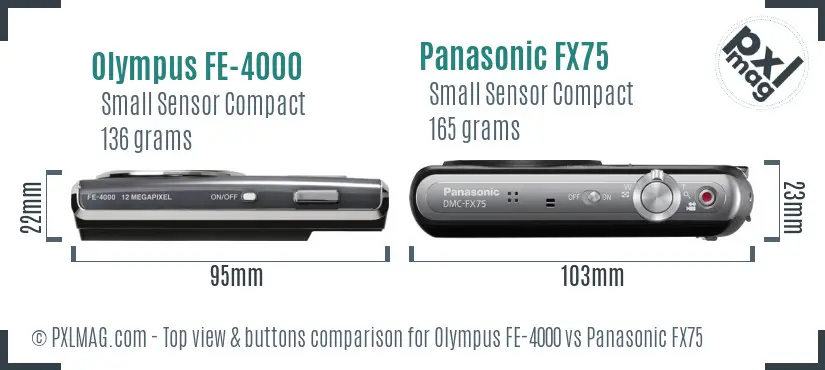 Olympus FE-4000 vs Panasonic FX75 top view buttons comparison