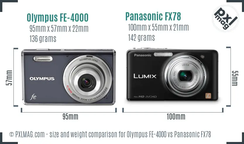 Olympus FE-4000 vs Panasonic FX78 size comparison