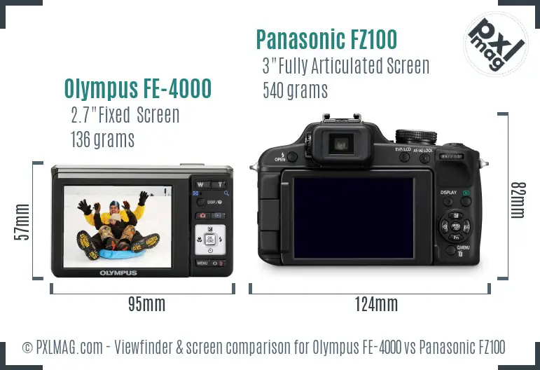 Olympus FE-4000 vs Panasonic FZ100 Screen and Viewfinder comparison