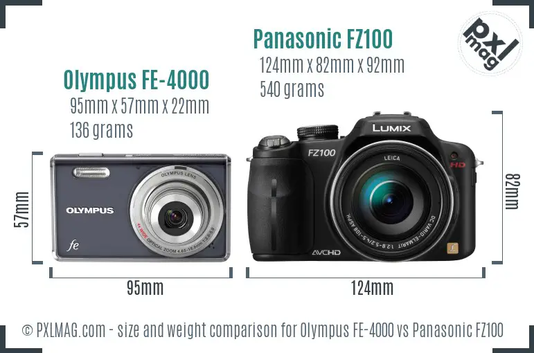 Olympus FE-4000 vs Panasonic FZ100 size comparison