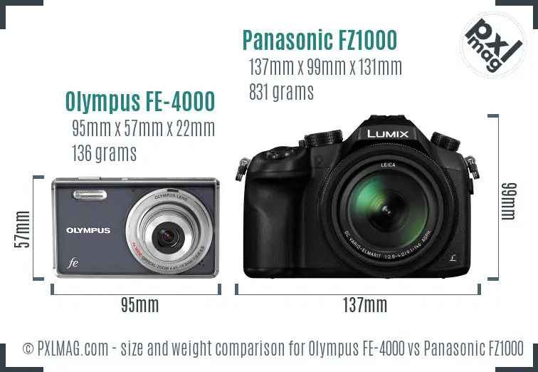 Olympus FE-4000 vs Panasonic FZ1000 size comparison