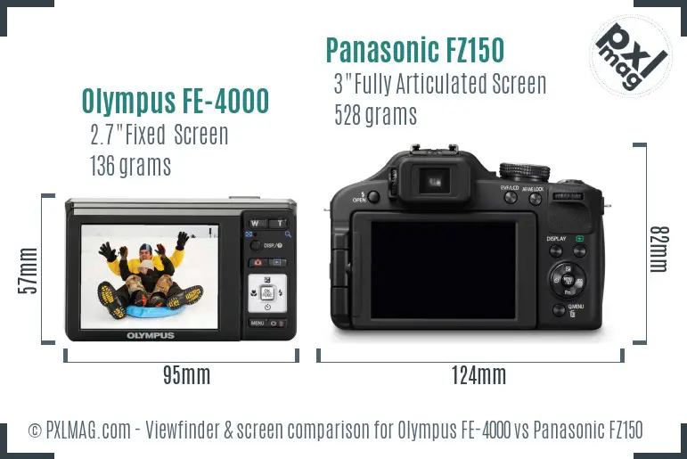 Olympus FE-4000 vs Panasonic FZ150 Screen and Viewfinder comparison