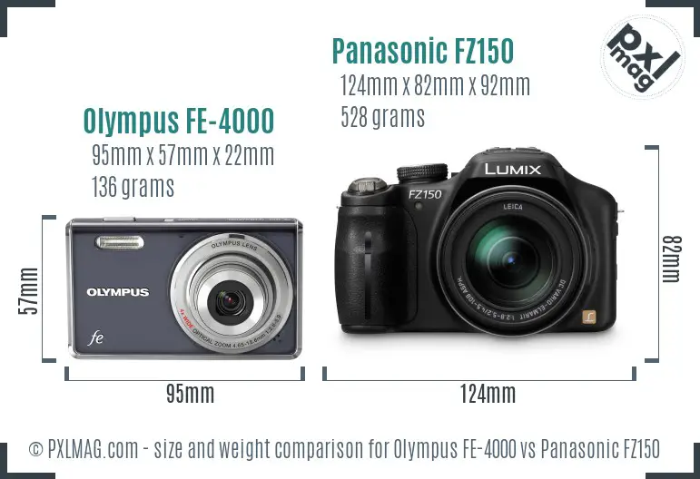 Olympus FE-4000 vs Panasonic FZ150 size comparison