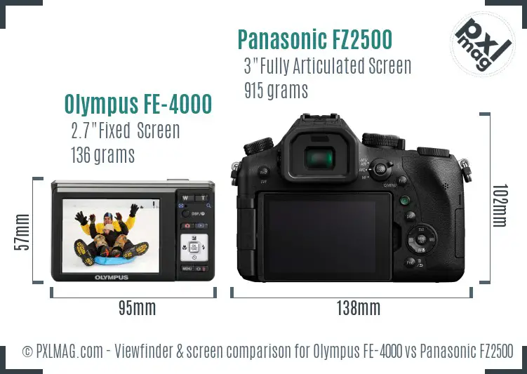 Olympus FE-4000 vs Panasonic FZ2500 Screen and Viewfinder comparison