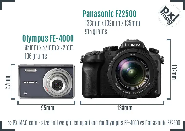 Olympus FE-4000 vs Panasonic FZ2500 size comparison