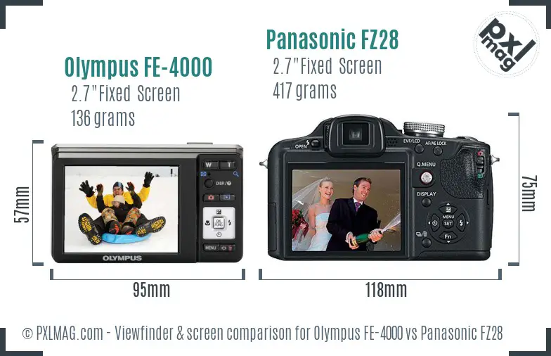 Olympus FE-4000 vs Panasonic FZ28 Screen and Viewfinder comparison