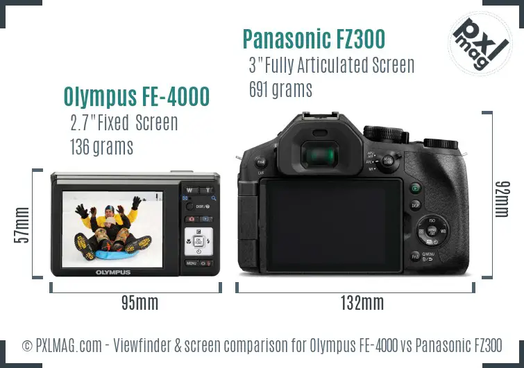 Olympus FE-4000 vs Panasonic FZ300 Screen and Viewfinder comparison