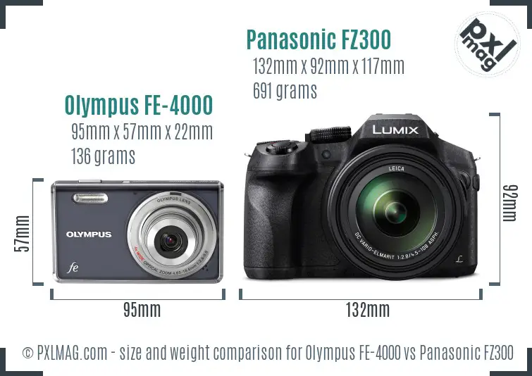 Olympus FE-4000 vs Panasonic FZ300 size comparison