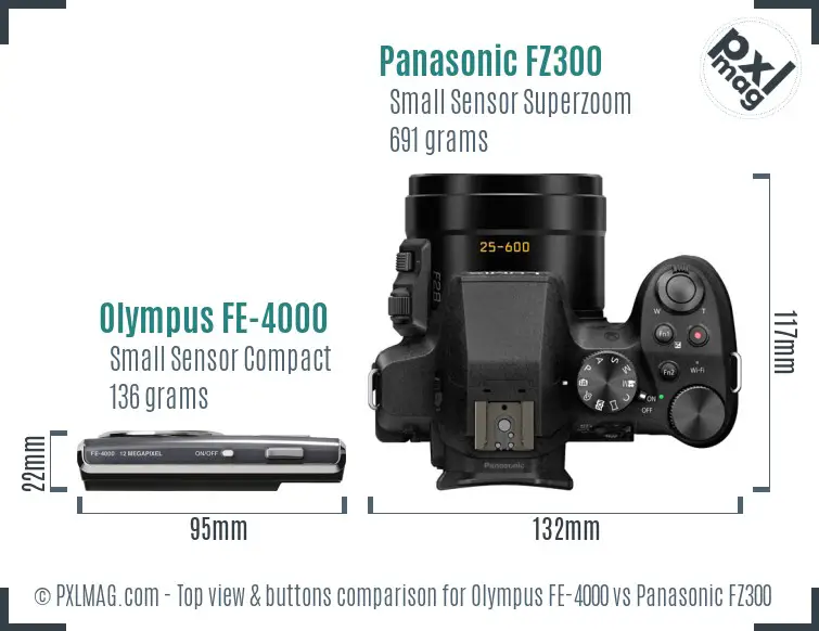 Olympus FE-4000 vs Panasonic FZ300 top view buttons comparison