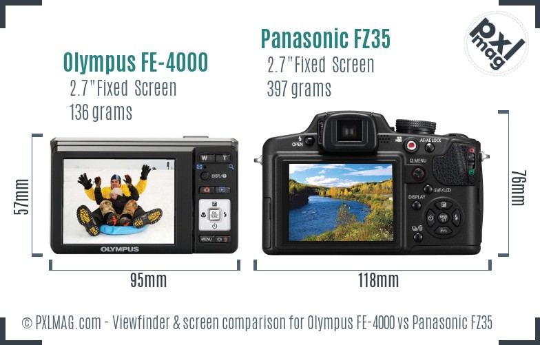 Olympus FE-4000 vs Panasonic FZ35 Screen and Viewfinder comparison