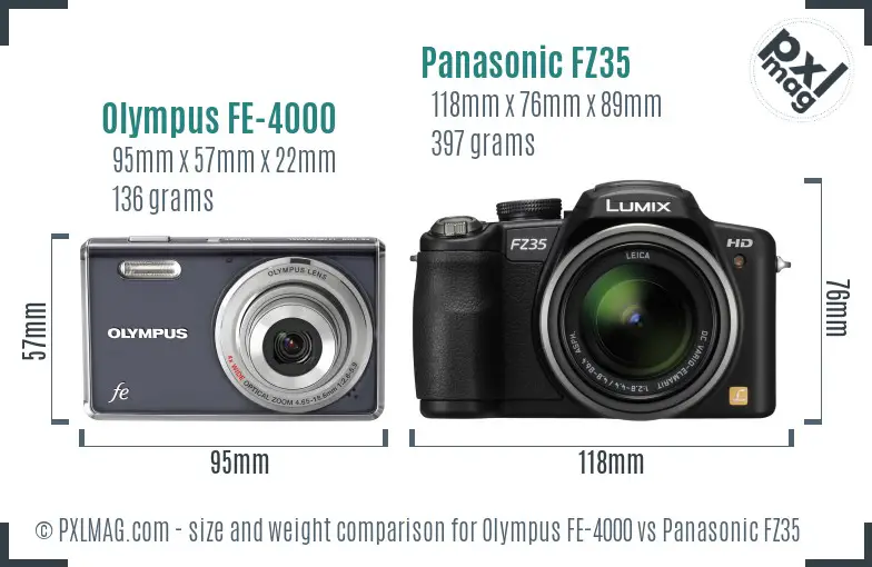 Olympus FE-4000 vs Panasonic FZ35 size comparison