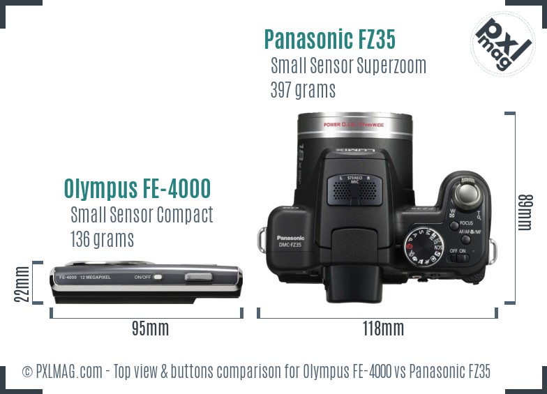 Olympus FE-4000 vs Panasonic FZ35 top view buttons comparison