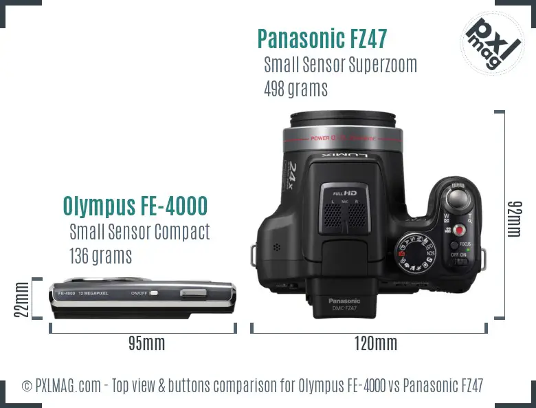 Olympus FE-4000 vs Panasonic FZ47 top view buttons comparison