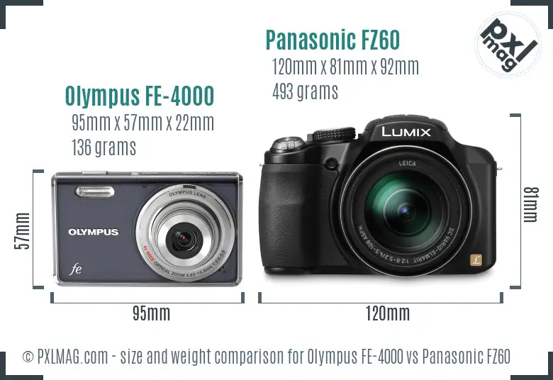 Olympus FE-4000 vs Panasonic FZ60 size comparison