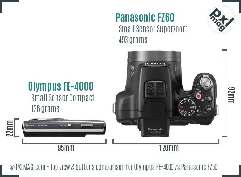 Olympus FE-4000 vs Panasonic FZ60 top view buttons comparison