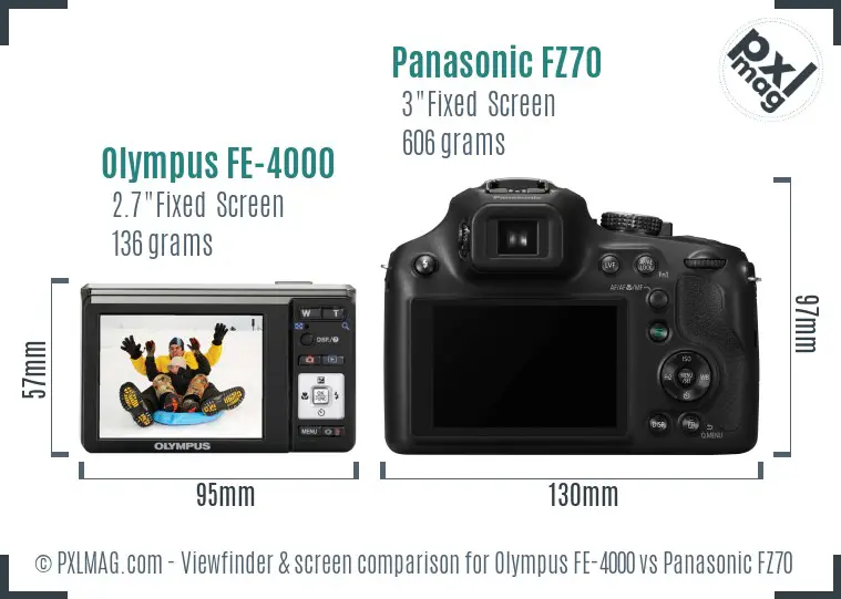 Olympus FE-4000 vs Panasonic FZ70 Screen and Viewfinder comparison