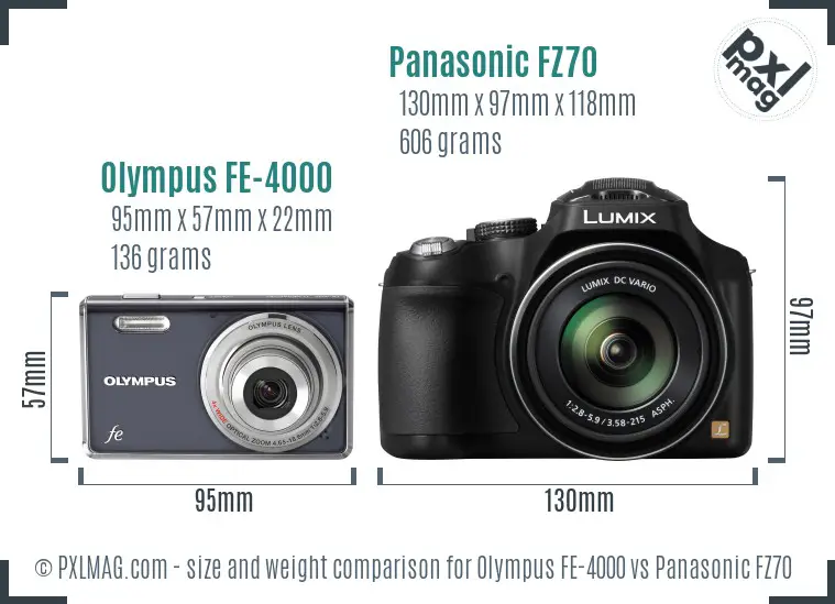 Olympus FE-4000 vs Panasonic FZ70 size comparison