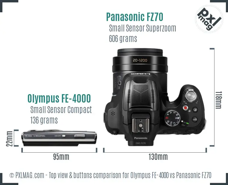 Olympus FE-4000 vs Panasonic FZ70 top view buttons comparison