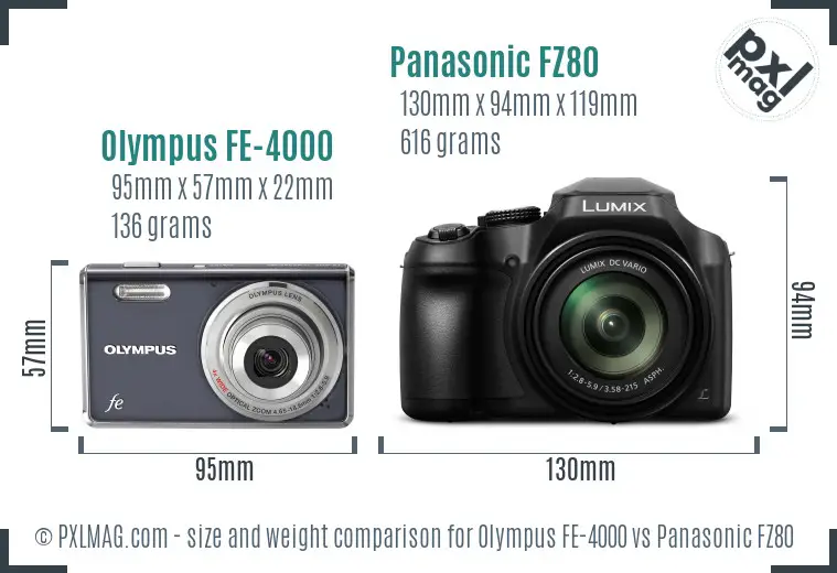 Olympus FE-4000 vs Panasonic FZ80 size comparison