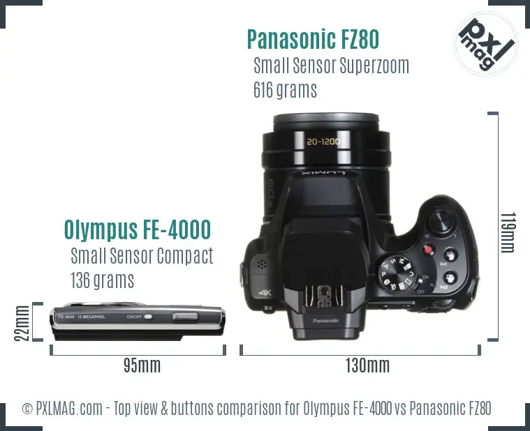 Olympus FE-4000 vs Panasonic FZ80 top view buttons comparison
