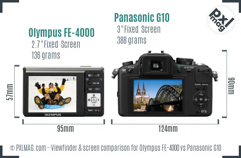 Olympus FE-4000 vs Panasonic G10 Screen and Viewfinder comparison