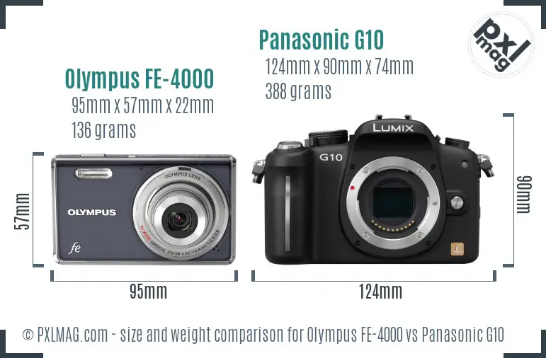 Olympus FE-4000 vs Panasonic G10 size comparison