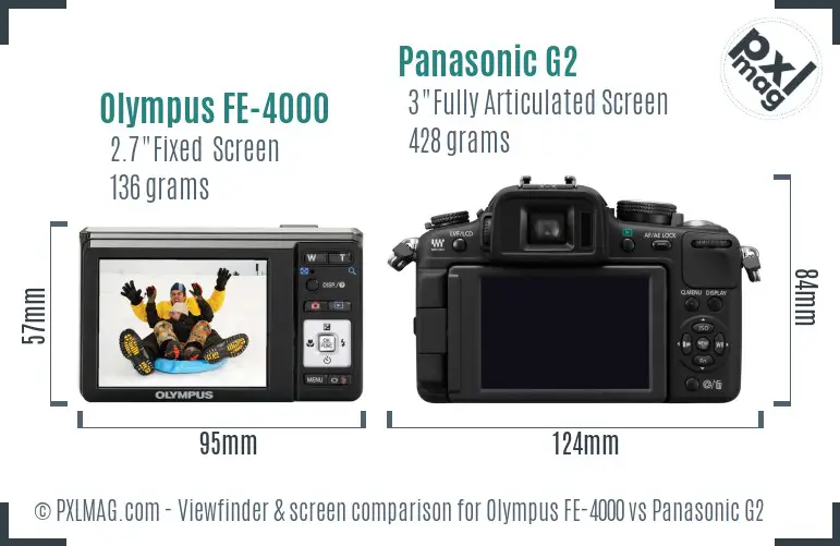 Olympus FE-4000 vs Panasonic G2 Screen and Viewfinder comparison