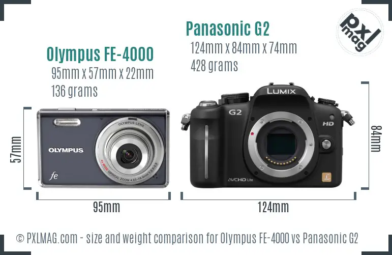 Olympus FE-4000 vs Panasonic G2 size comparison