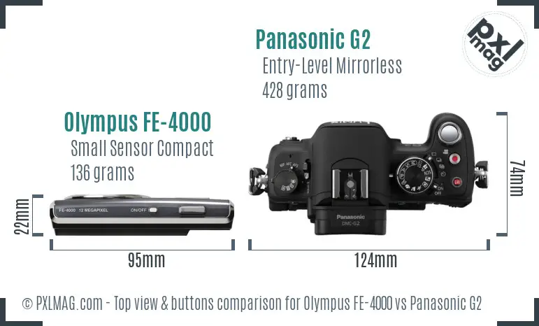 Olympus FE-4000 vs Panasonic G2 top view buttons comparison