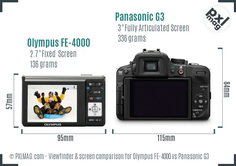 Olympus FE-4000 vs Panasonic G3 Screen and Viewfinder comparison