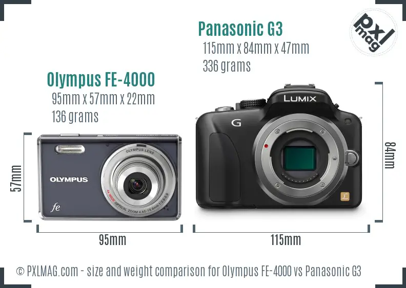 Olympus FE-4000 vs Panasonic G3 size comparison