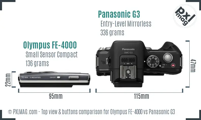 Olympus FE-4000 vs Panasonic G3 top view buttons comparison