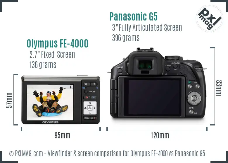 Olympus FE-4000 vs Panasonic G5 Screen and Viewfinder comparison