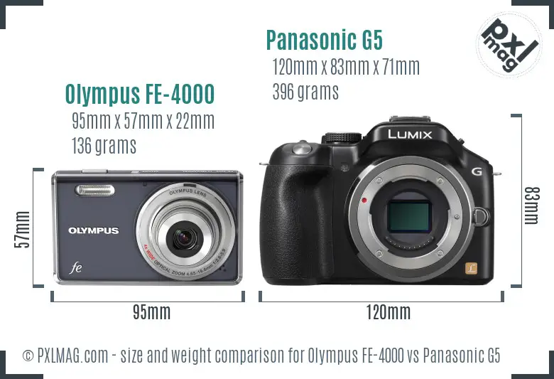 Olympus FE-4000 vs Panasonic G5 size comparison