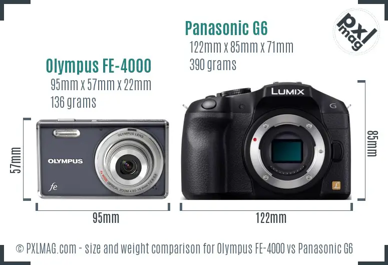 Olympus FE-4000 vs Panasonic G6 size comparison