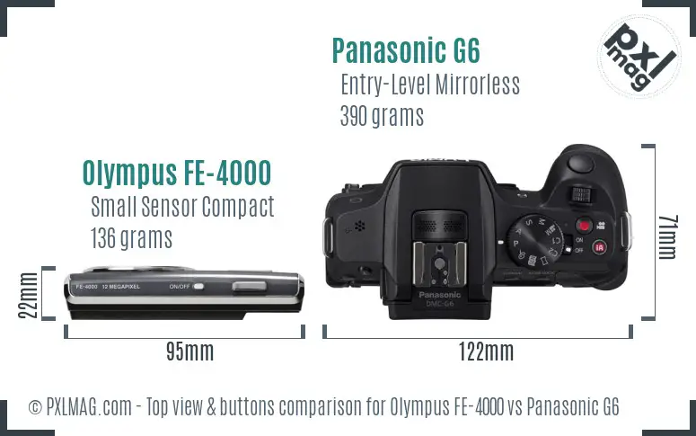 Olympus FE-4000 vs Panasonic G6 top view buttons comparison